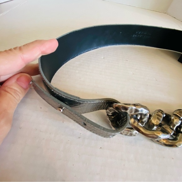 Vintage Sandy Duftler Genuine Leather Silver Gunmetal Metallic Belt L - Picture 8 of 16